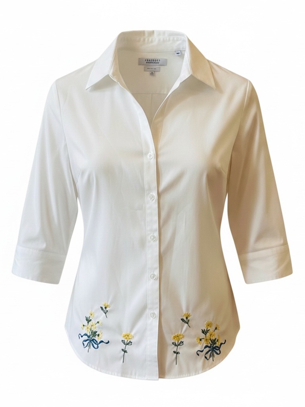 Foxcroft White Embroidered Button Down Shirt 12 Shaped
Fit 3/4 Sleeve
